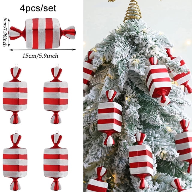 4/14 Uds colgante de Navidad bola de caramelo colgante de caramelo rojo blanco piruleta helado decoración de árbol de Navidad hogar Año Nuevo Navidad 2023
