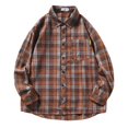thumbnail image 2 of XDZJLR Men Shirts Spring And Autumn Vintage Loose Large Size Long Sleeved Pointed Plaid Jacket Shirts for Men, 2 of 7