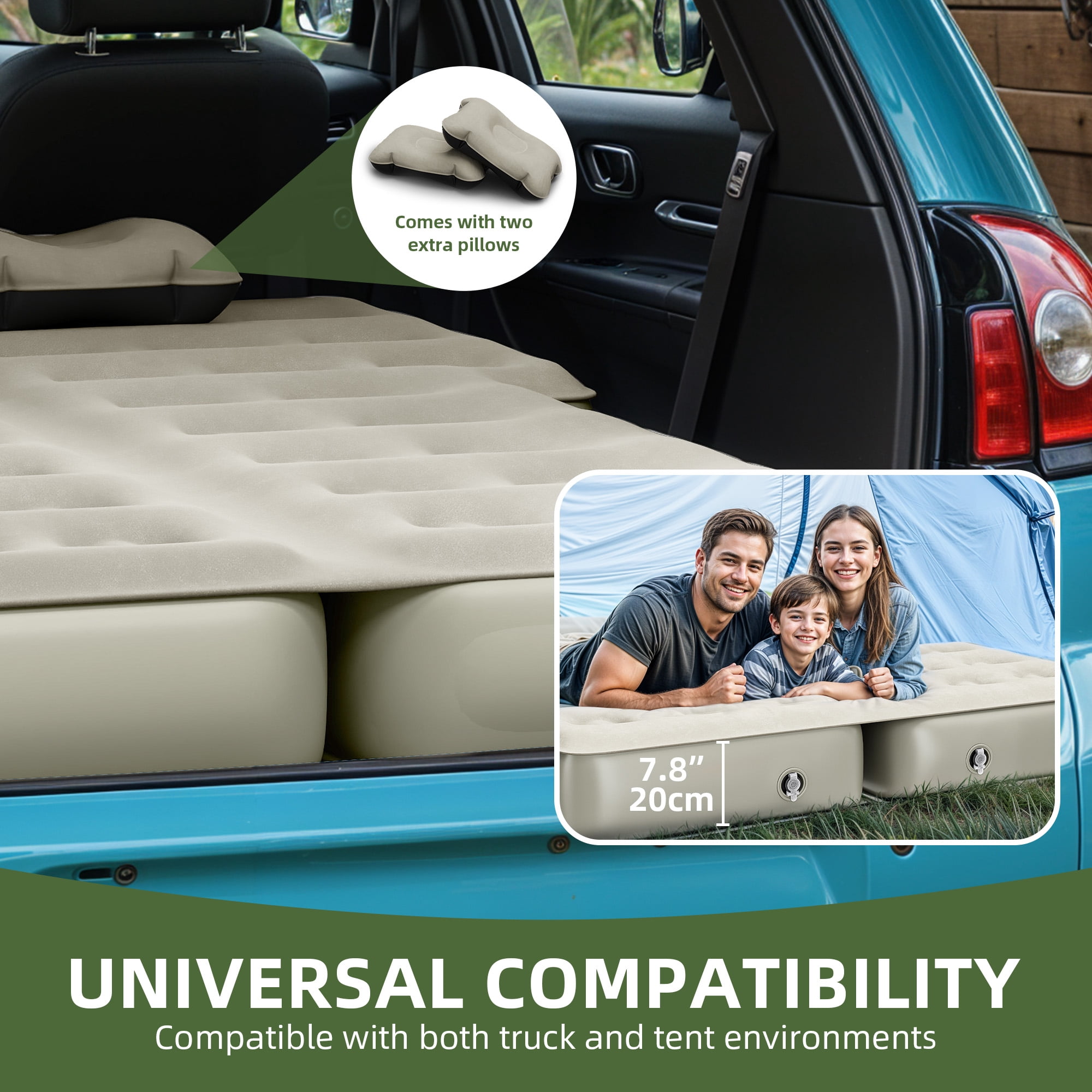 Uforic Inflatable Car Air Mattress with Pump, Portable SUV Air Bed with Pillows for Camping, Home, Travel, Gray