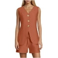 thumbnail image 2 of Women's Summer Vests Outfits, Sleeveless Blazer Button Vests with Shorts Business Set 2 Piece Casual Vacation Outfits 2025 Yoga Outfits for Lady 2 Piece Set Brown L, 2 of 9