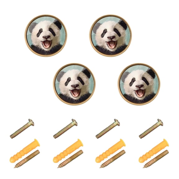 Kitchen Cabinet Knobs Cabinet Handles 1.25 inch Diameter Zinc Alloy Panda Oil Painting 4 Pack