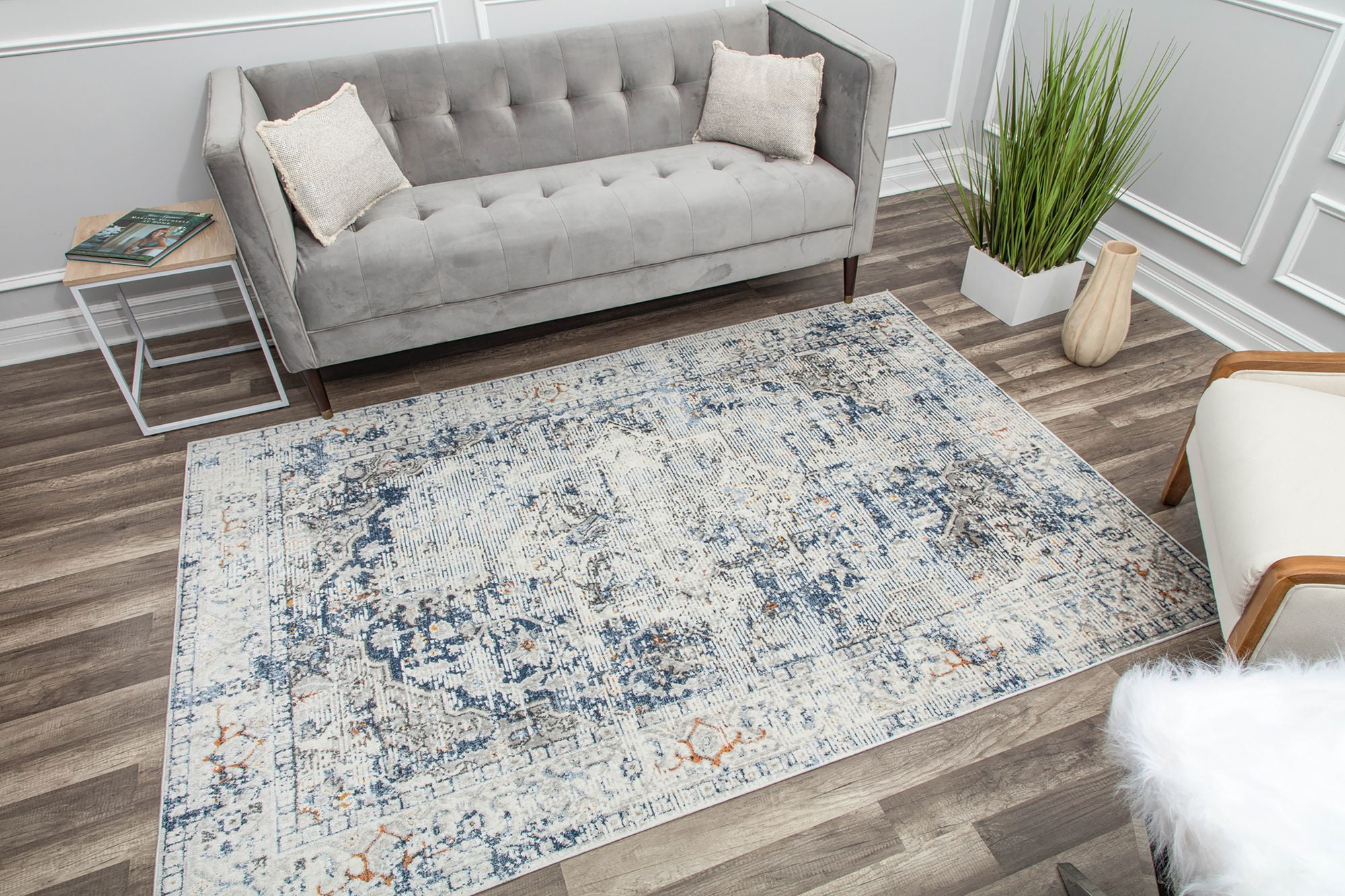 Rugs America Preston PS20A Blue Sailing Transitional Vintage Gray Area Rug, 2'6" x 4'