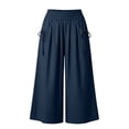 thumbnail image 4 of CQONEPT Wide Leg Pant for Womens Elastic Waist Elastic Waist Crop Pants Casual Flowy Loose Fit Trousers with Pocket Navy M, 4 of 6