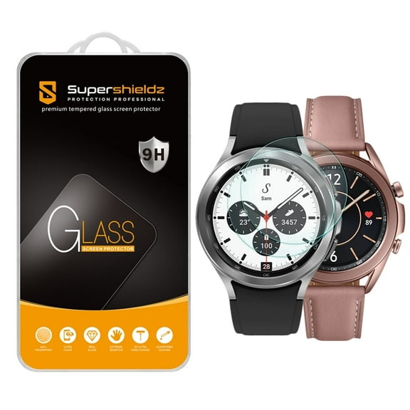 [2-Pack] Supershieldz for Samsung Galaxy Watch 3 (41mm) / Galaxy Watch (42mm) / Galaxy Watch 4 Classic (42mm) Tempered Glass Screen Protector, Anti-Scratch, Anti-Fingerprint, Bubble Free