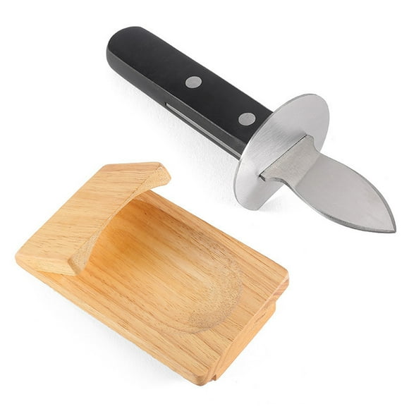 BeesClover Oyster Shucking Clamp with Wooden Base Oyster Knife Shucker Set Oyster Shucking Clamp Seafood Tools for Home Kitchen
