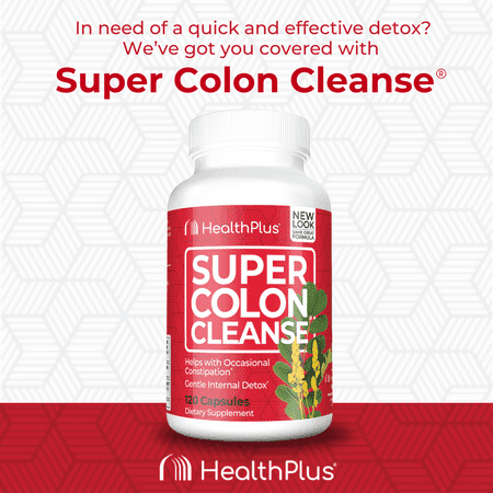 Health Plus Super Colon Cleanse 30 Day Supply of Gentle Gut Cleanse Detox, Psyllium Husk, Probiotics for Constipation Relief & Digestive Support, 120 Capsules