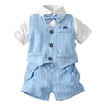 thumbnail image 2 of LWNYDPLSD Kids 3 Piece Suits Set Formal Gentleman Tuxedo Suit for Newborn Boy Wedding Graduation Dress Suit with Checkered Striped Vest+Shorts+Bowtie Button Down Short Sleeved Shirt Outfits, 2 of 7