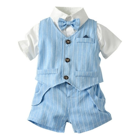 

Toddler T-Shirt Plaid Bow Striped Tie Baby Outfit Boy Gentleman +Shorts Boys Outfits Set