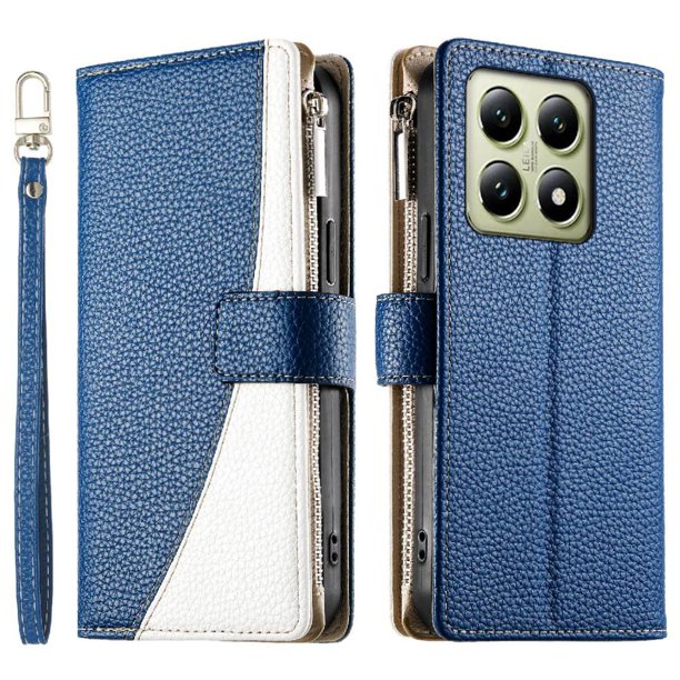 Funda cartera GANGXUN para Xiaomi 14T 5G , cuero PU con tarjetero, cremallera, correa de mano, soporte y protección 502°