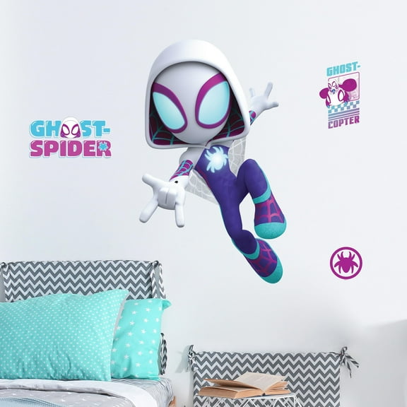 Marvel Spidey and His Amazing Friends Ghost Spider Wall Decal - Gwen Stacy Vinyl Stickers for Bedroom Bathroom Decor - Peel and Stick Room Decorations
