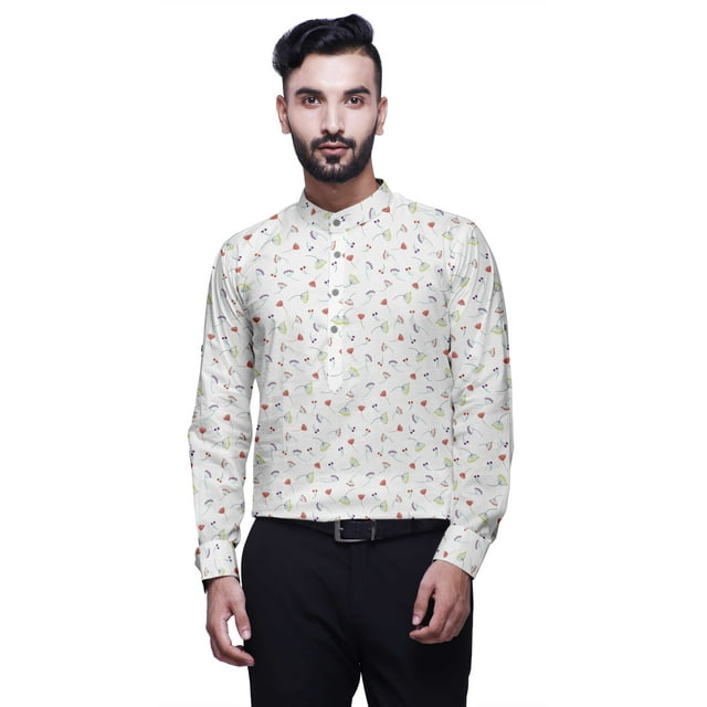 BESTMAN Mandarin Men CollarShirtsRegular Fit Printed Mens Short Kurta Shirt