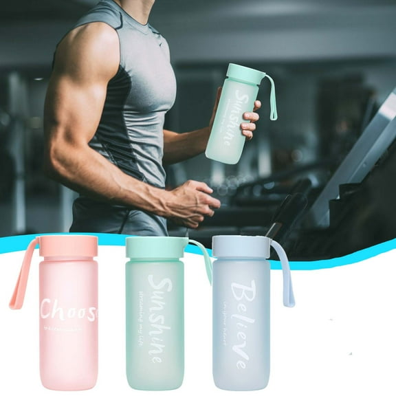 Frosted Plastic Water Bottle Mug 600ml | Large Capacity Leak-Proof Drink Cup with Screw Lid, Rubber Strap, Durable PC | Portable Hydration for Gym, Office, Outdoor Activities