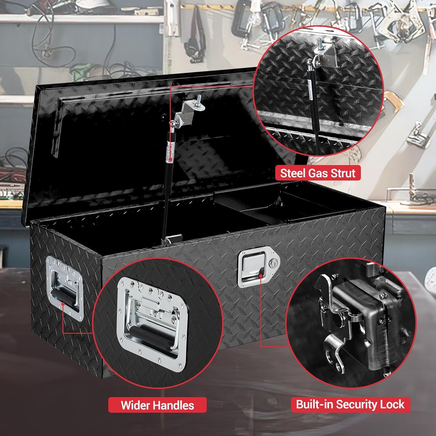 Aluminum Truck Tool Box, Truck Bed Storage Box with Security Lock and Wider Handles, Heavy Duty Waterproof Tool Box Organizer Chest for Pick Up Truck Rv Trailer