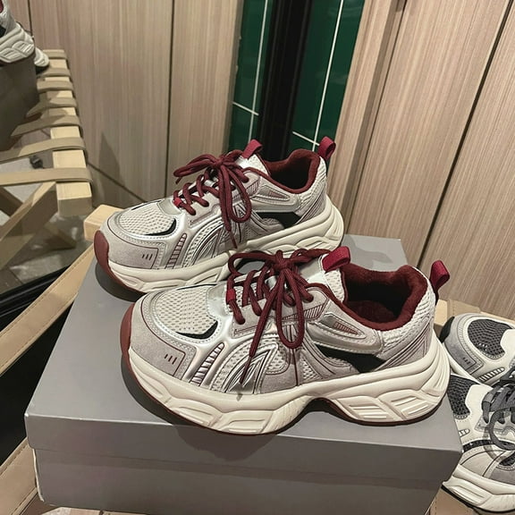 Fdrone Teen Girls Fashion Platform Chunky Lace-Up Sneakers Y2K Comfort Lightweight Breathable Non Slip Walking Shoes Casual Sport Work Walking Workout (4.5-5 Years, Red)