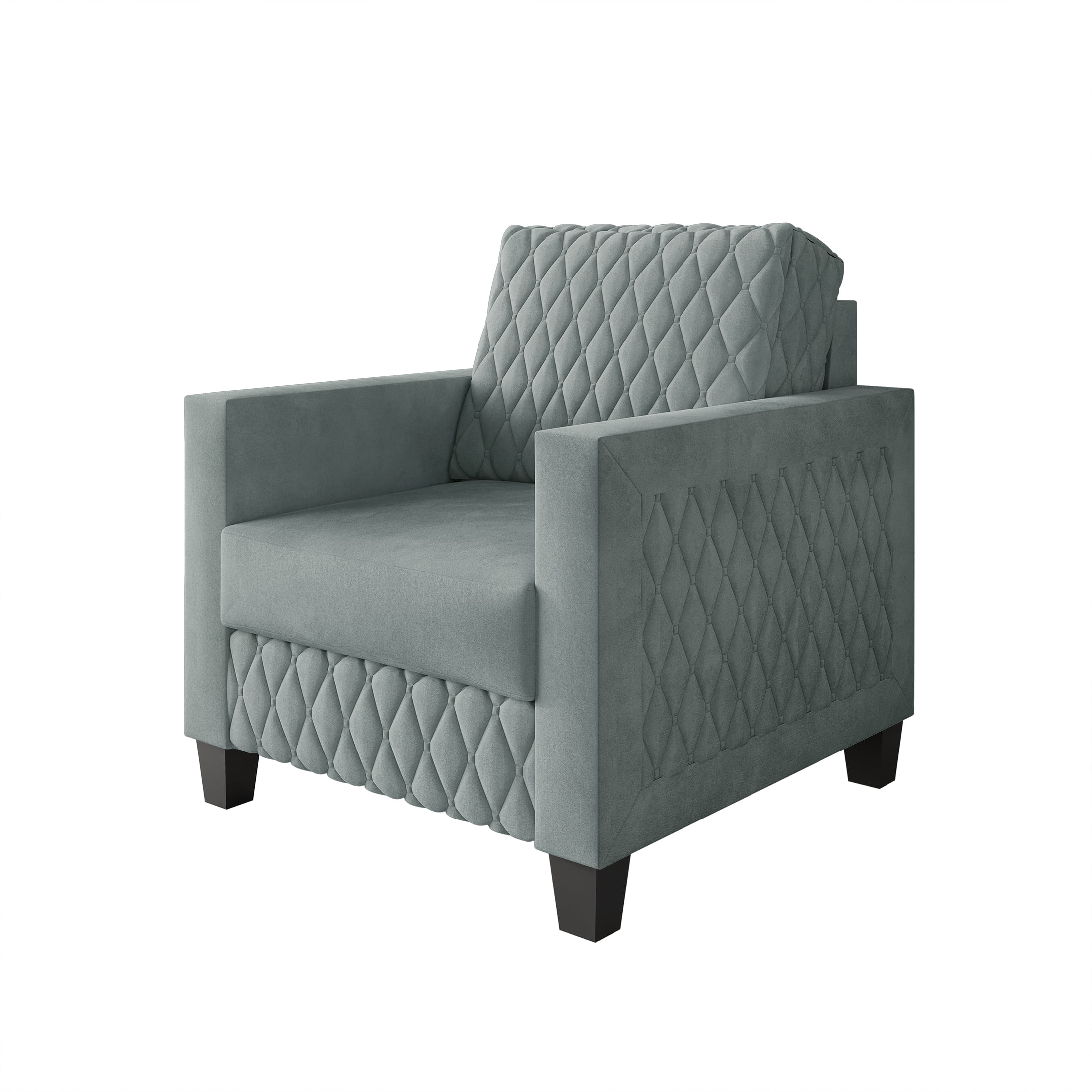 Castle Place Modern Luxe Velevet Diamond Tufted Upholstered Chair, Light Blue