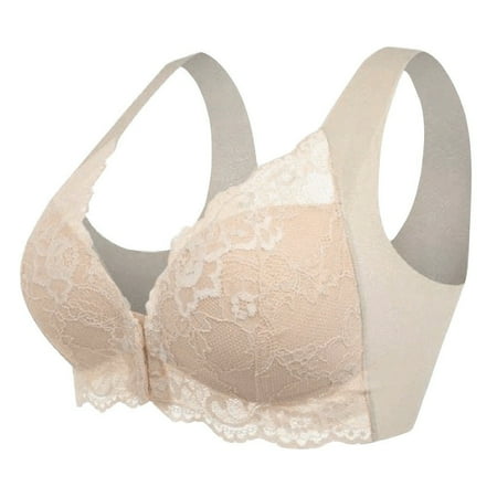

DNDKILG Padded T-Shirt Bra Front Closure Bras for Women Constant Push Up Plunge Bra Beige 85C