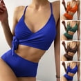thumbnail image 2 of Cheers Ribbed Spaghetti Straps Quick Drying Women Bikini Set Cross Wrap Lace-up Bra High Waist Briefs Bathing Suit for Swimming Pool, 2 of 2