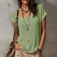 thumbnail image 2 of KyCheLot Womens Cotton Linen Tops Summer U Neck Solid Color Button Short Sleeve Tops Casual Beach Walking Clothes, 2 of 9