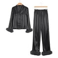 thumbnail image 3 of Vertical Stripes Women Long Sleeves Women 3 In 1 Delivery/Labor/Maternity/Nursing Nightgown Short Women Pajamas Set Heart Print Satin Trim Long Sleeve Shirt Pants Set Pajama Sets, 3 of 5