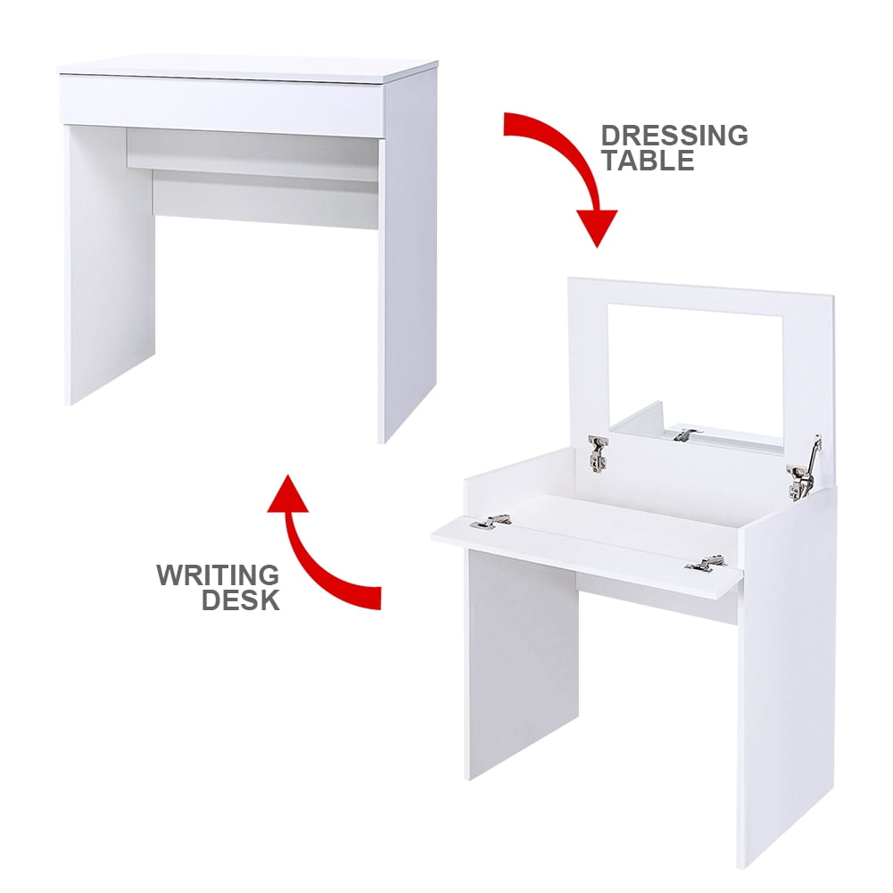Kepooman Multifunctional Makeup Vanity Table, Bedroom Dressing Desk with Flip up Mirror and Hidden Storage Box - White Kepooman Multifunctional Makeup Vanity Table, Bedroom Dressing Desk with Flip up Mirror and Hidden Storage Box - White