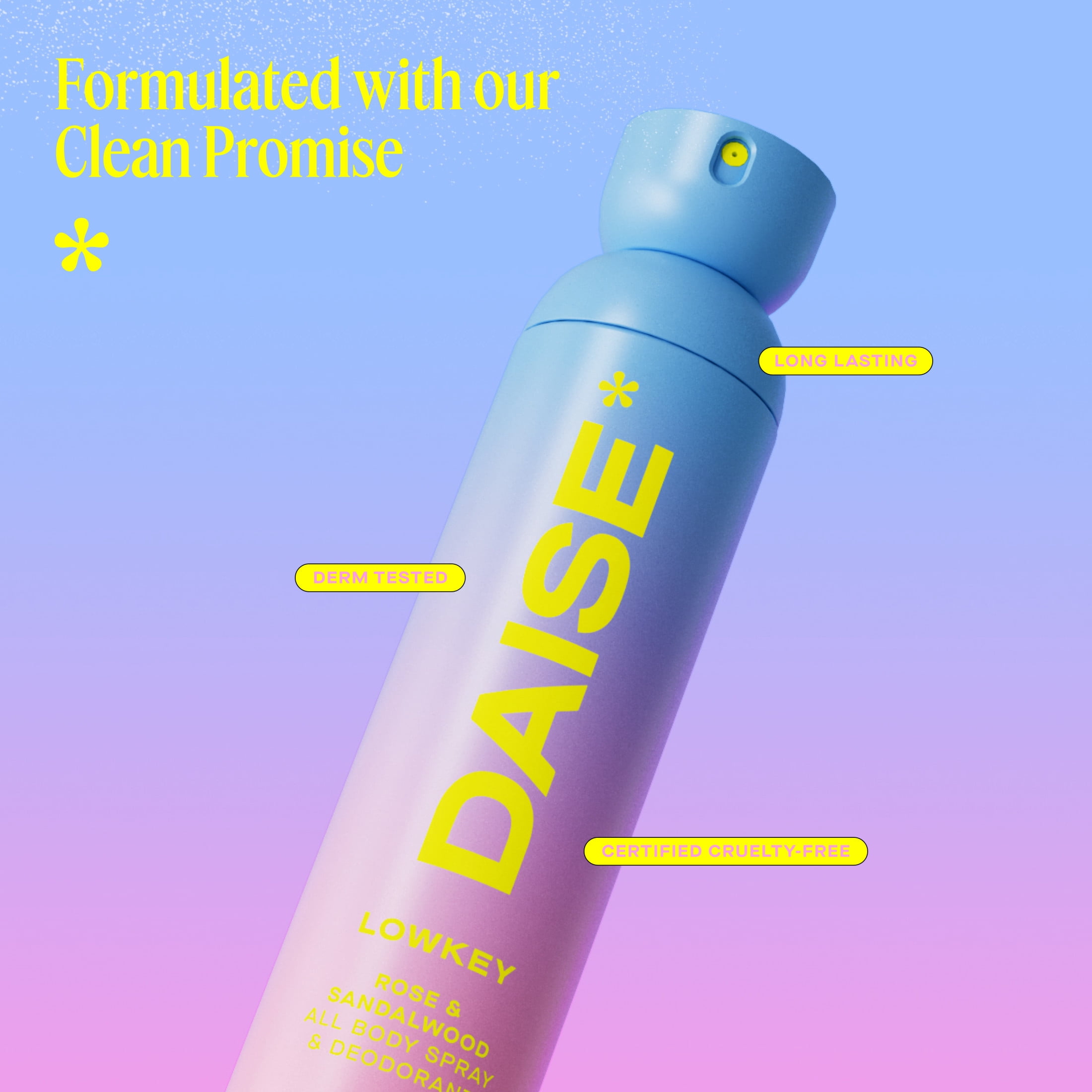 DAISE Lowkey DAISE All Body Spray & Deodorant in Rose & Sandalwood for 24h Freshness, 3.5 oz/120 mL