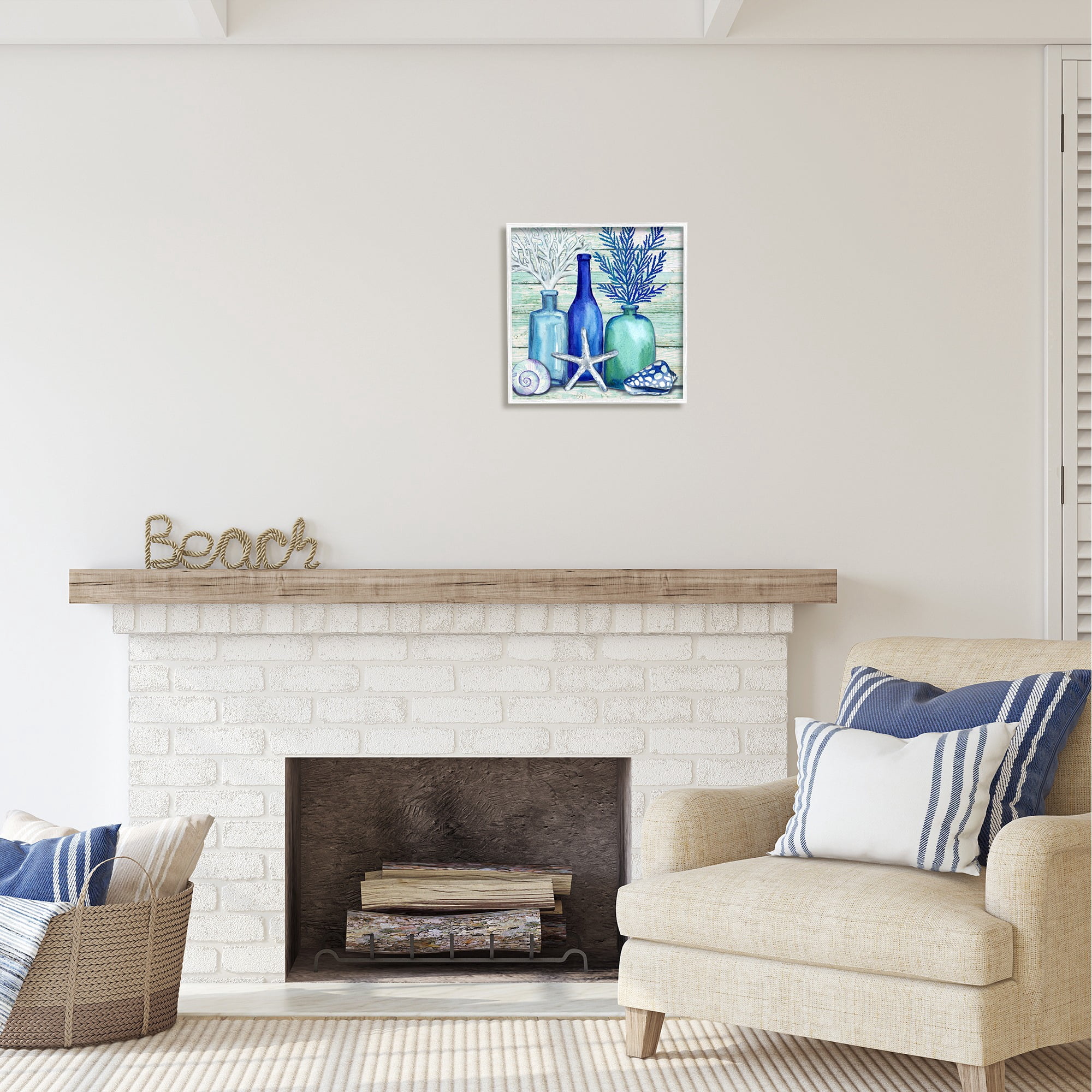 Stupell Industries Nautical Vases & Shells Nature Painting White Framed Art Print Wall Art, 17 x 17