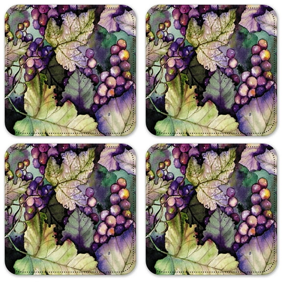 Vinyl Drink Coasters - Set of 4 - Grapes and Leaves