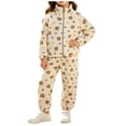 thumbnail image 2 of ITSAME Girls Fleece 2-Piece Outfit Zip Up Jacket and Jogger Pants Cute Print Fall Winter Warm Casual Set White Size 12, 2 of 7