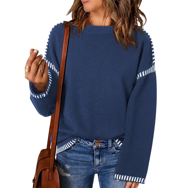 Jersey Dokotoo para mujer, cuello redondo, cuello redondo, manga acampanada, talla S