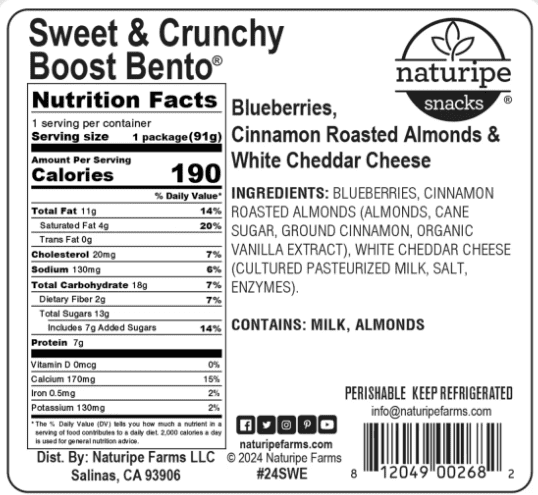 Naturipe Boost Bento Sweet ‘n Crunchy Snack Box with Fresh Fruit and Nuts 3.2oz