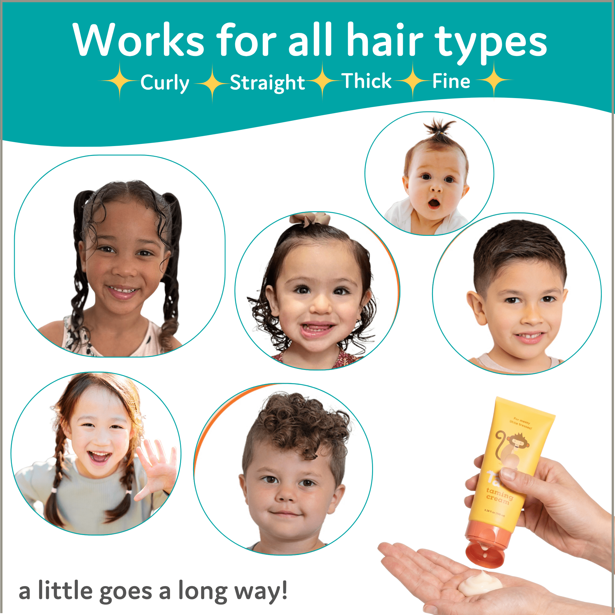 T is for Tame Kids Hair Taming Cream for Frizz, Flyaways and Bedhead, 3.38 fl oz