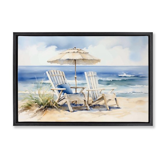 Stupell Industries Traditional Neutral Adirondack Chairs Black Floating Frame Canvas Art, 25 x 17, by LSR Design Studio