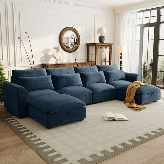 Ndrfhaj Linen Blend Divan Sofa with Reclining Feature, Blue