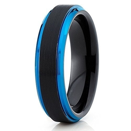 Silly Kings Jewelry Blue Tungsten Wedding Band 6mm Tungsten Wedding Band Tungsten Carbide Ring Brushed Black Comfort Fit