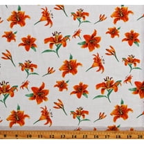 Cotton Tiger Lilies Flowers Floral White Cotton Fabric Print by the Yard (13397-09)