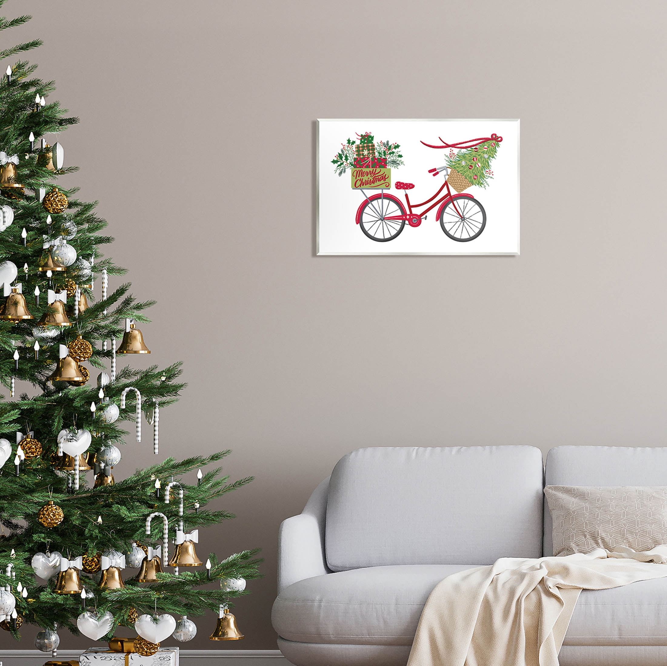 Stupell Industries Merry Christmas Seasonal Bicycle Graphic Art Unframed Art Print Wall Art, Design by Amanda McGee