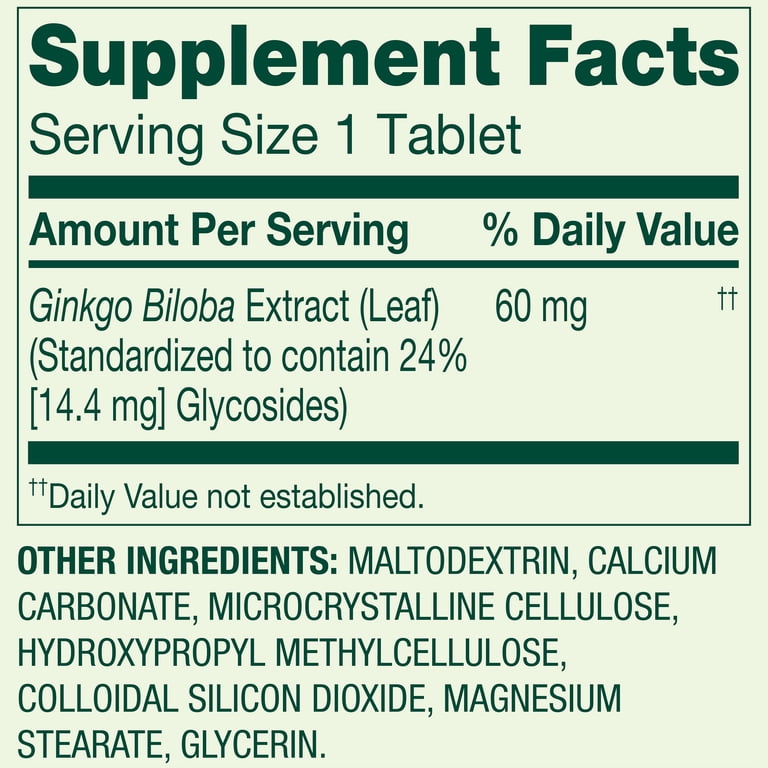 Spring Valley Standardized Extract Ginkgo Biloba Tablets, 60 mg