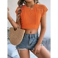 thumbnail image 5 of Womens Cable Knit Crop Cap Sleeve Crew Neck Slim Fit Solid Color Stretchy Summer Short Sleeve Sweater Orange Color XL, 5 of 8