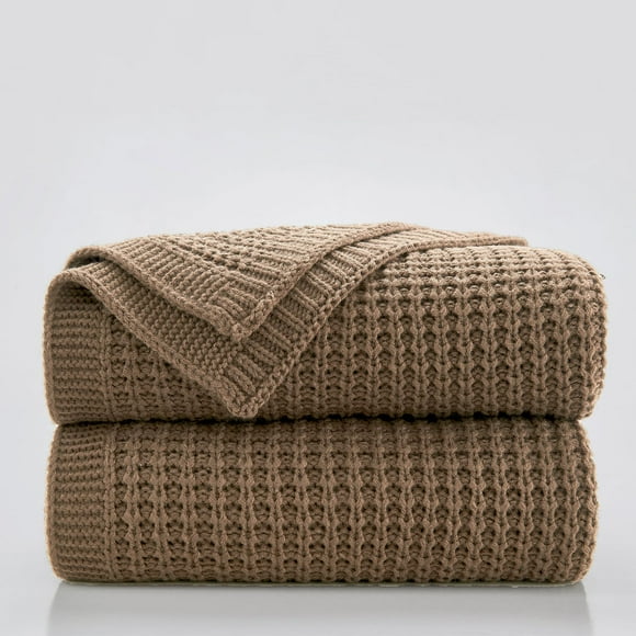 Manta Douceur de punto trenzado suave y grueso, marrón claro