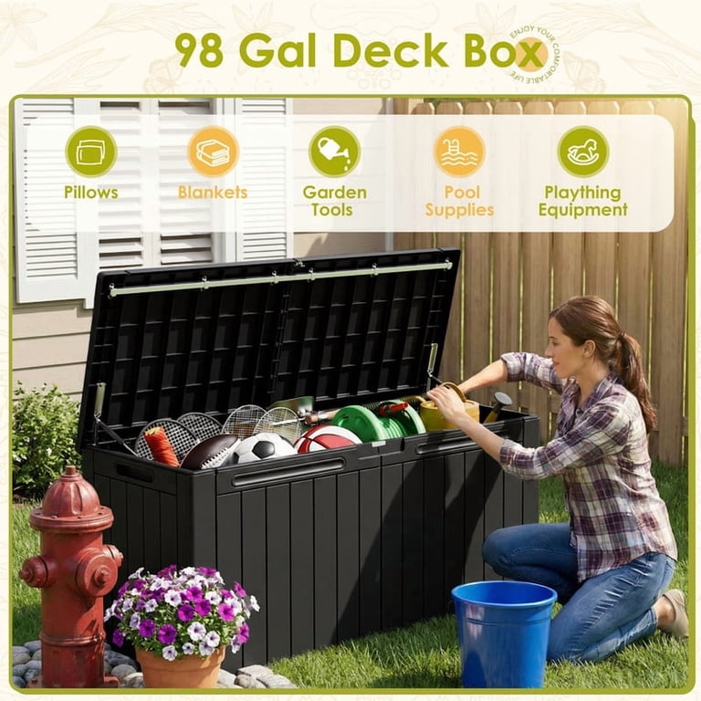 Homall 98-Gallon Resin Deck Box, Waterproof, Black photo 3
