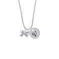 thumbnail image 2 of Delight Jewelry Silvertone 3-D Textured Bow Silvertone Script Initial Disc - V - Charm Necklace, 20"+3", 2 of 4