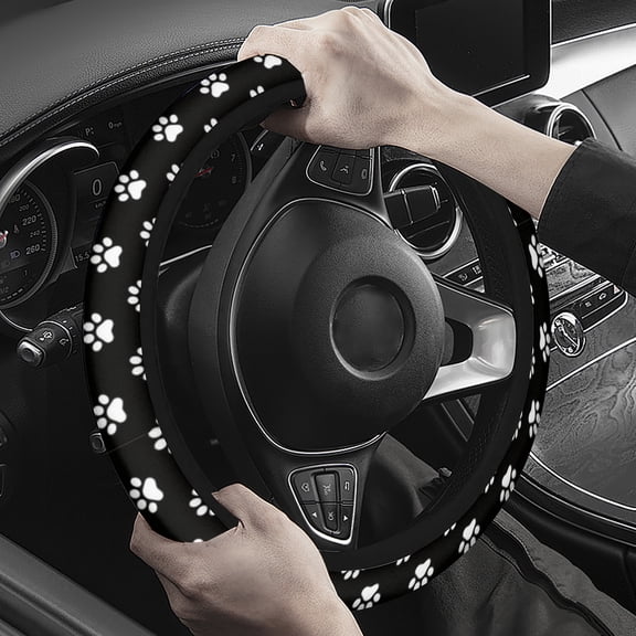 Steering Wheel Cover Neoprene Material Most Cars Men&Women Universal 15 inch Premium Non-Slip Spring Steering Wheel Protector Paw Print black Steering Wheel Cover