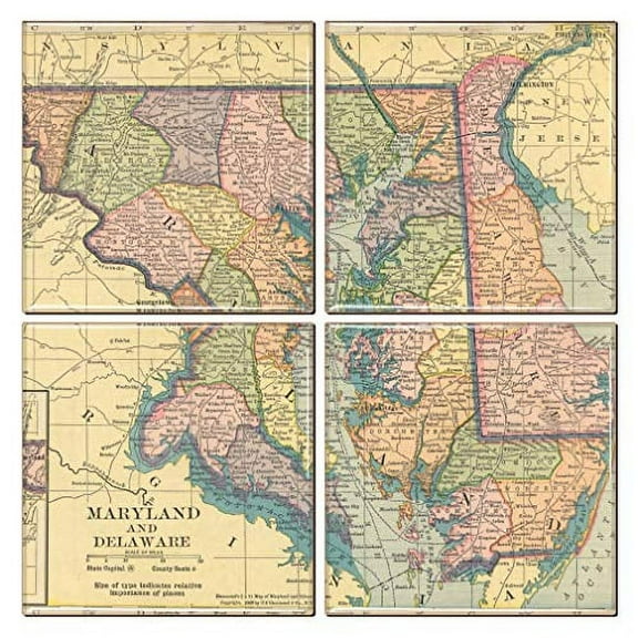 Maryland Coaster of Vintage Map (Set of 4)