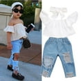 thumbnail image 2 of Honganda 3 Pcs Ensemble de Jeans pour Filles, hors Top Plus Musclé + Jeans + Bandeaux, 2 of 8