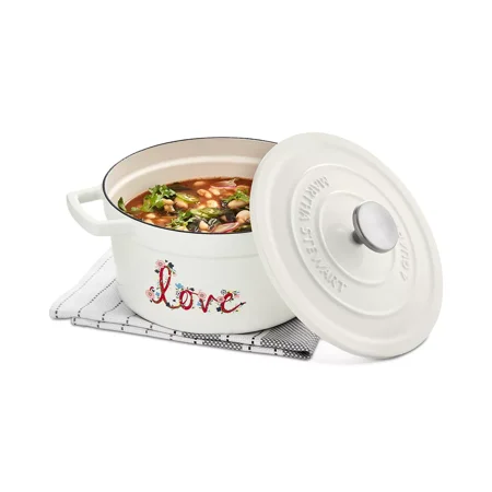 Martha Stewart Collection Enameled Cast Iron, 4-QT Love Dutch Oven, Ivory