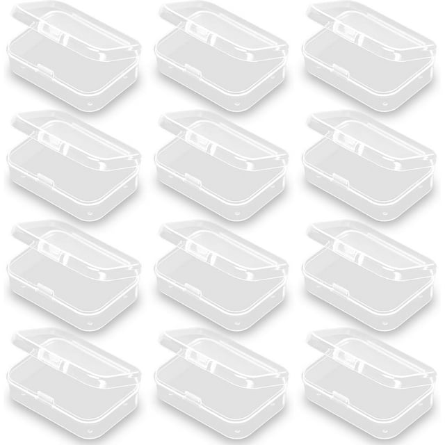 12 Pack Rectangle Plastic Clear Storage Containers Box,Small Bead Organizer for Small items, Crafts, Beads, Coins, Jewelry and Business Cards (2.52 x 1.73 x 0.79 Inch)