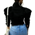 thumbnail image 4 of Women Sexy Ripped Denim Jacket Casual Short Jean Jacket Long Puff Sleeve Spring Fall Female Coat, 4 of 7