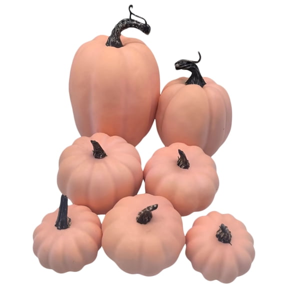7 Pcs Assorted Sizes Fall Artificial Pumpkins, Fall Pumpkin Decors, Autumn Pink Pumpkins, Harvest Seasonal Accents, Halloween Pumpkins, Thanksgiving Halloween Festive Tabletop Decorations