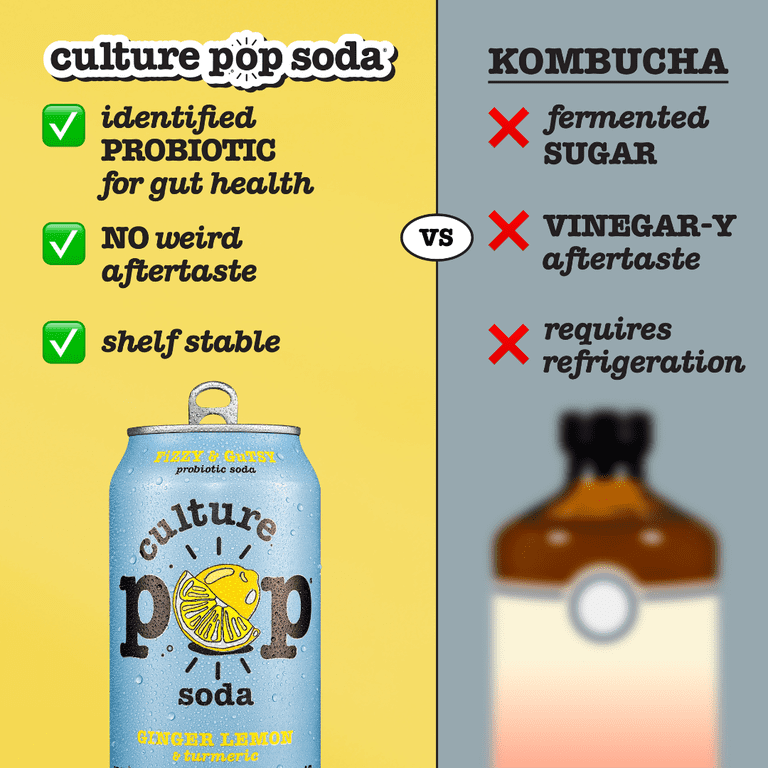 Culture Pop Soda Sparkling Probiotic Drink, Ginger Lemon, 12 Pack