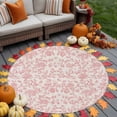 thumbnail image 4 of Pastoral Flowers Washable Round Area Rug 6 ft, Coral Red Flower Vintage Linen Texture , Soft Non Slip Rugs Stain Repellent Indoor Felt Carpet for Living Dining Room Bedroom Home Office, 4 of 9